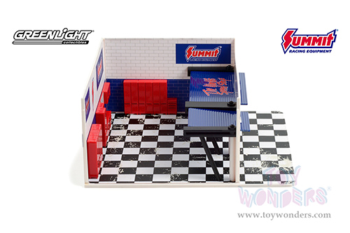 Greenlight Diorama - Mechanic's Corner Series 8 | Weekend Workshop Summit Racing Equipment (1/64 scale diecast/plastic model, White/Blue) 57082