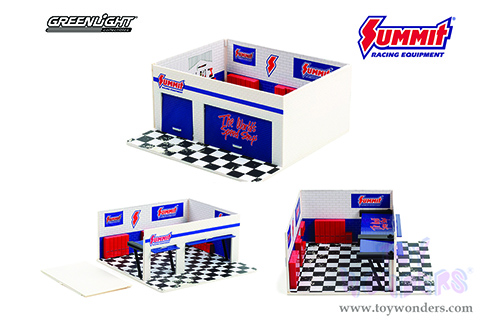 Greenlight Diorama - Mechanic's Corner Series 8 | Weekend Workshop Summit Racing Equipment (1/64 scale diecast/plastic model, White/Blue) 57082