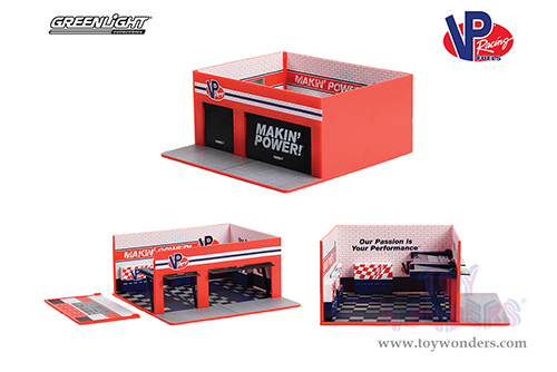 Greenlight Diorama - Mechanic's Corner Series 10 | Weekend Workshop VP Racing Fuels Garage (1/64 scale diecast/plastic model, Orange) 57103
