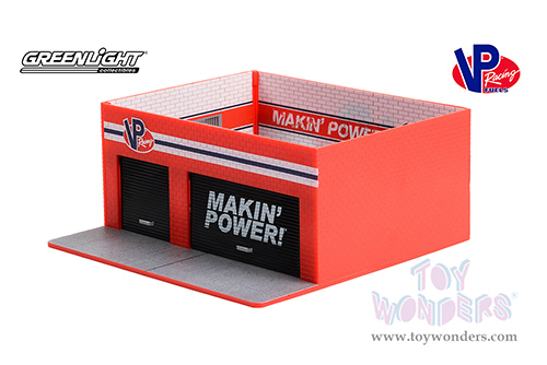 Greenlight Diorama - Mechanic's Corner Series 10 | Weekend Workshop VP Racing Fuels Garage (1/64 scale diecast/plastic model, Orange) 57103