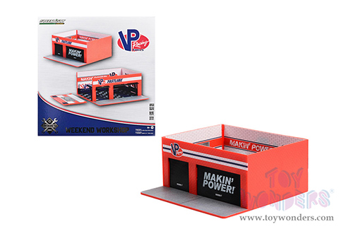Greenlight Diorama - Mechanic's Corner Series 10 | Weekend Workshop VP Racing Fuels Garage (1/64 scale diecast/plastic model, Orange) 57103