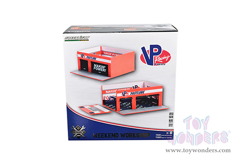 Greenlight Diorama - Mechanic's Corner Series 10 | Weekend Workshop VP Racing Fuels Garage (1/64 scale diecast/plastic model, Orange) 57103