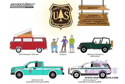 Greenlight - Motor World Diorama Campsite Cruisers United States Forest Service 7 pcs Set (1/64 scale diecast model car, Asstd.) 58031