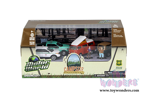 Greenlight - Motor World Diorama Campsite Cruisers United States Forest Service 7 pcs Set (1/64 scale diecast model car, Asstd.) 58031