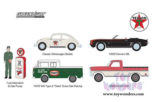 Greenlight - Motor World Diorama | Texaco Vintage Gas Station 6 pcs Set (1/64 scale diecast model car, Asstd.) 58037