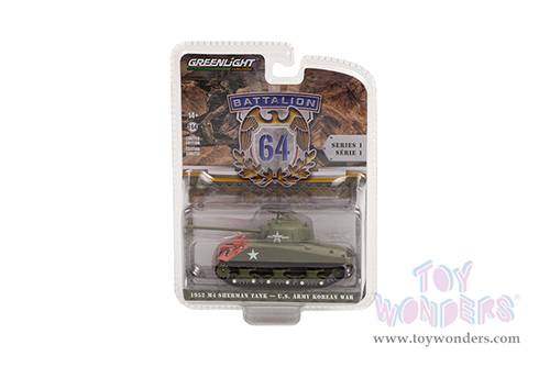 Greenlight - Battalion 64 Series 1 | M4 Sherman Tank "Rice's Red Devils" U.S. Army (Korean War) (1952, 1/64 scale diecast model car, Green with Graphics) 61010B/48