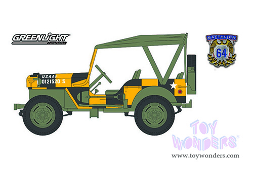Greenlight - Battalion 64 Series 1 | Willys MB Jeep&reg; "Follow Me" U.S. Army (1943, 1/64 scale diecast model car, Yellow/Black/Green) 61010D/48