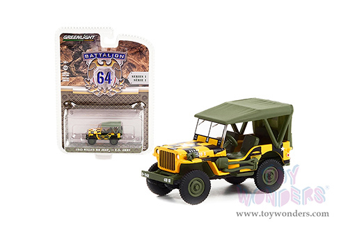 Greenlight - Battalion 64 Series 1 | Willys MB Jeep&reg; "Follow Me" U.S. Army (1943, 1/64 scale diecast model car, Yellow/Black/Green) 61010D/48