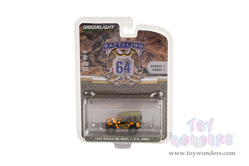 Greenlight - Battalion 64 Series 1 | Willys MB Jeep&reg; "Follow Me" U.S. Army (1943, 1/64 scale diecast model car, Yellow/Black/Green) 61010D/48