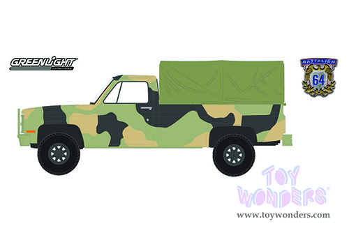 Greenlight - Battalion 64 Series 1 | Chevrolet&reg; M1008 CUCV Pickup Truck with Cargo Cover (1984, 1/64 scale diecast model car, Camouflage Green) 61010E/48