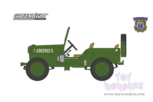 Greenlight - Battalion 64 Series 2 | Theodore Roosevelt’s 1942 Willys MB Jeep&reg; #20362162-S Green "U.S. Army World War II - Rough Rider" (1942, 1/64 scale diecast model car, Green) 61020A/48