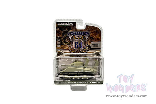 Greenlight - Battalion 64 Series 2 | M4 Sherman Tank with Deep Wading Gear - U.S. Army World War II - Cannon Ball - Utah Beach, Normandy (1944, 1/64 scale diecast model car, Green) 61020B/48