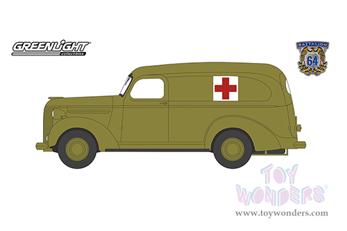 Greenlight - Battalion 64 Series 3 | Chevrolet&reg; Panel Truck Ambulance "U.S. Army World War II" (1939, 1/64 scale diecast model car, Green) 61030A/48