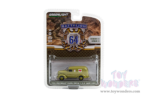 Greenlight - Battalion 64 Series 3 | Chevrolet&reg; Panel Truck Ambulance "U.S. Army World War II" (1939, 1/64 scale diecast model car, Green) 61030A/48