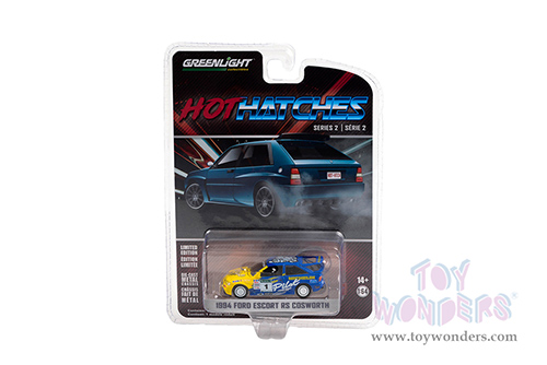 Greenlight - Hot Hatches Series 2 | Ford Escort RS Cosworth - Michelin Pilot #1 (1994, 1/64 scale diecast model car, Blue/Yellow) 63020E/48