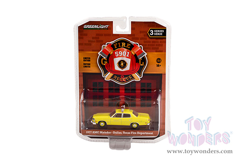 Greenlight - Fire & Rescue Series 3 | AMC Matador "Dallas Fire Department" (Texas) (1977, 1/64 scale diecast model car, Yellow) 67030B/48