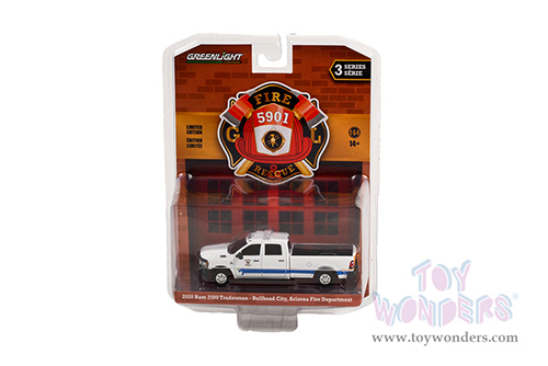 Greenlight - Fire & Rescue Series 3 | Ram 2500 Tradesman Pickup Truck "Bullhead City Fire Department" (Arizona) (2020, 1/64 scale diecast model car, White with Stripes) 67030F/48