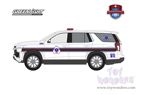 Greenlight - First Responders Series 1 | Chevrolet&reg; Tahoe "Blooming Grove Volunteer Ambulance Corps Paramedic, Washingtonville, New York" (2021, 1/64 scale diecast model car, White with Stripes) 67040F/48