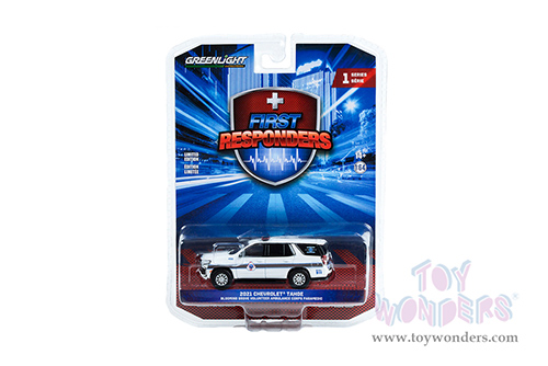 Greenlight - First Responders Series 1 | Chevrolet&reg; Tahoe "Blooming Grove Volunteer Ambulance Corps Paramedic, Washingtonville, New York" (2021, 1/64 scale diecast model car, White with Stripes) 67040F/48
