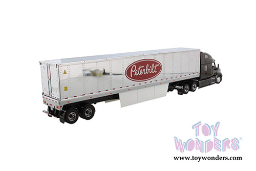 Diecast Masters - Peterbilt® 579 UltraLoft Day Cab SBFA Truck Tractor with 53' Chromed Refrigerated Van with Peterbilt® Logo (1/50 scale diecast model car, Legendary Black) 71071