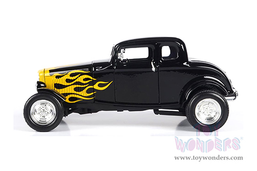 Motormax Timeless Classics - Ford Five-Window Coupe (1932, 1/18 scale diecast model car, Black with Flames) 73171TC/BK