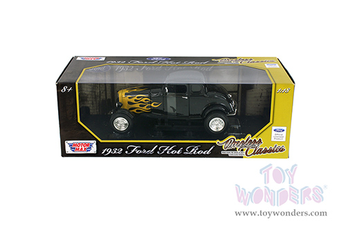 Motormax Timeless Classics - Ford Five-Window Coupe (1932, 1/18 scale diecast model car, Black with Flames) 73171TC/BK