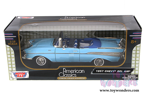 Motormax Premium American - Chevy Bel Air Convertible (1957, 1/18 scale diecast model car, Blue) 73175AC/BU