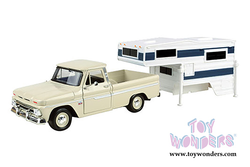 Motormax Premium American - Chevy C10 Fleetside With Camper Trailer (1966, 1/24 scale diecast model car, Cashmere) 73355/330