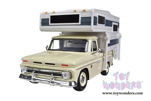 Motormax Premium American - Chevy C10 Fleetside With Camper Trailer (1966, 1/24 scale diecast model car, Cashmere) 73355/330