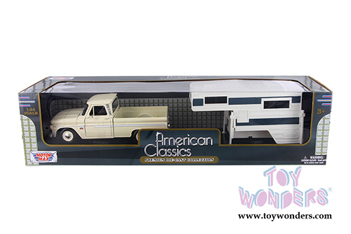 Motormax Premium American - Chevy C10 Fleetside With Camper Trailer (1966, 1/24 scale diecast model car, Cashmere) 73355/330