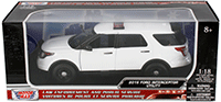 Show product details for Motormax - Ford PI Utility Interceptor Police Car Plain (2015, 1/18 scale diecast model car, White) 73541