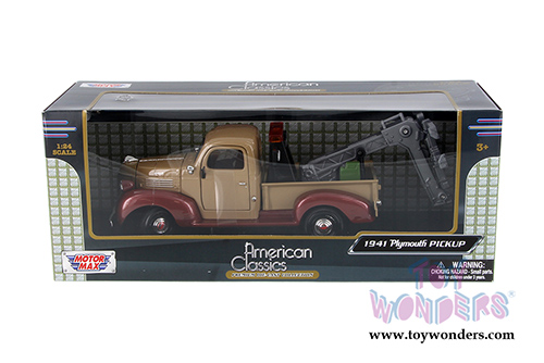 Motormax Premium American - Plymouth Pickup Tow Truck (1941, 1/24 scale diecast model car, Beige/Dark Red) 75342AC