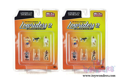 American Diorama/Mijo Exclusives - Lowriders 2 Figure Set (6 pc. set, 1/64 scale diecast metal, Asstd.) 76461MJ