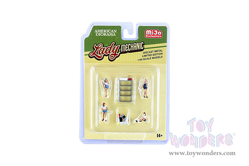 American Diorama/Mijo Exclusives - Lady Mechanic Figurine Set (6 pc. set, 1/64 scale diecast metal, Asstd.) 76484MJ