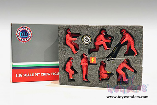 American Diorama Figurines - Formula One F1 Pit Crew Team Red - Set of 7 Figures and accessories (1/18 scale, Red) 76550