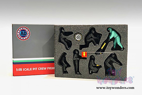 American Diorama Figurines - Formula One F1 Pit Crew Team Red - Set of 7 Figures and accessories (1/18 scale, Black) 76551