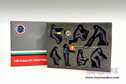 American Diorama Figurines - Formula One F1 Pit Crew Team Blue - Set of 7 Figures and accessories (1/18 scale, Blue) 76552