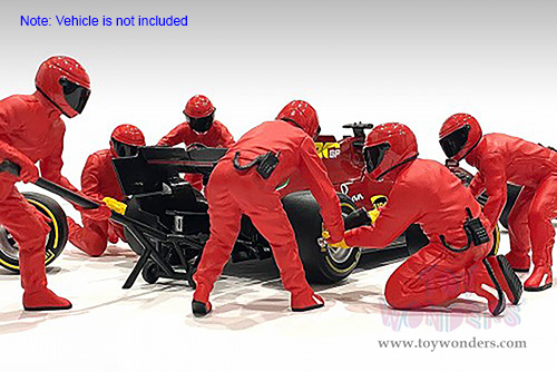 American Diorama Figurines - Formula One F1 Pit Crew Team Red Set II - Set of 7 Figures and accessories (1/18 scale, Red) 76553