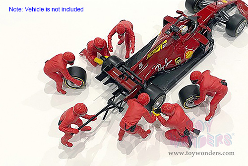 American Diorama Figurines - Formula One F1 Pit Crew Team Red Set II - Set of 7 Figures and accessories (1/18 scale, Red) 76553