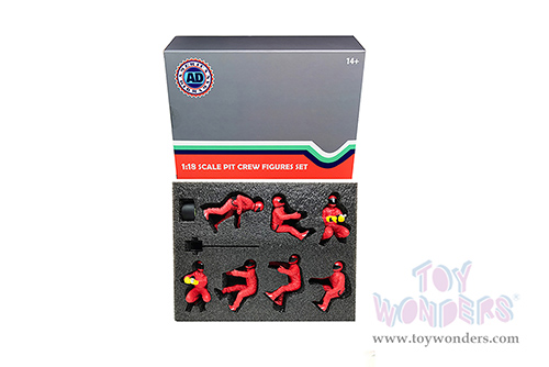 American Diorama Figurines - Formula One F1 Pit Crew Team Red Set II - Set of 7 Figures and accessories (1/18 scale, Red) 76553