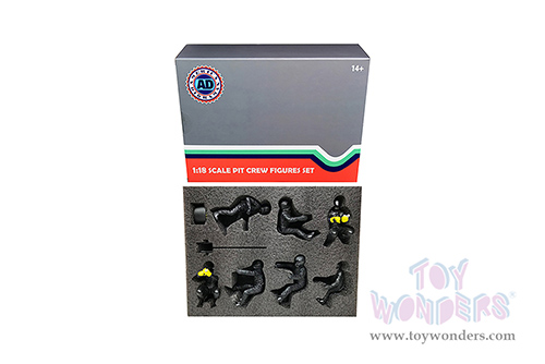 American Diorama Figurines - Formula One F1 Pit Crew Team Black Set II - Set of 7 Figures and accessories (1/18 scale, Black) 76554