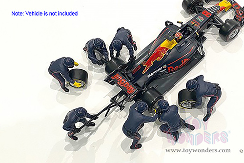 American Diorama Figurines - Formula One F1 Pit Crew Team Blue Set II - Set of 7 Figures and accessories (1/18 scale, Blue) 76555