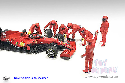 American Diorama Figurines - Formula One F1 Pit Crew Team Red Set III (1/18 scale, Red) 76556