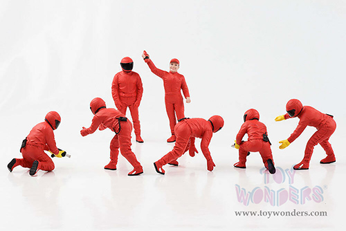 American Diorama Figurines - Formula One F1 Pit Crew Team Red Set III (1/18 scale, Red) 76556