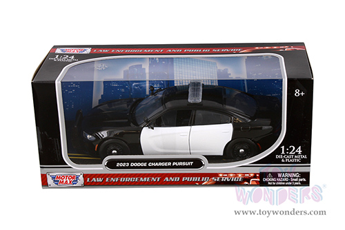 Motormax - Dodge Charger Pursuit Police (2023, 1/24 scale diecast model car, Unmarked Black & White) 76996BK