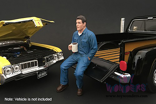 American Diorama Figurine - Mechanic | Johnny Drinking Coffee (1/24 scale, Blue) 77500