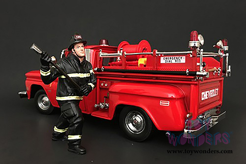 American Diorama Figurine - Firefighter | Holding Axe (1/24 scale, Black/Yellow) 77511