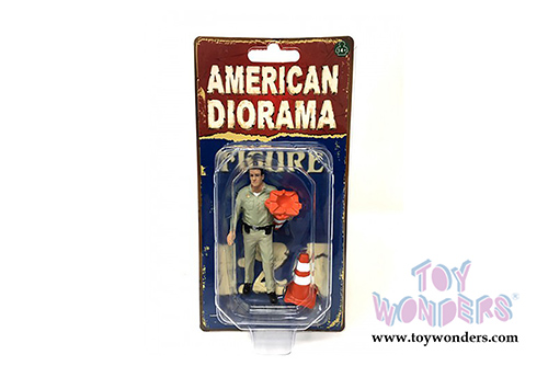 American Diorama Figurine - Highway Patrol | Collecting Traffic Cones (1/24 scale, Beige) 77514