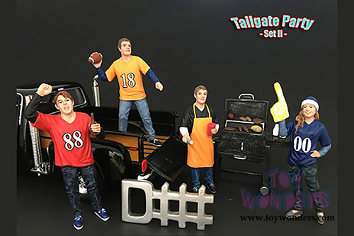 American Diorama Figurine - Tailgate Party Set II - 4 Figures w/BBQ Grill and a "D-Fence Sing" (1/18 scale) 77595