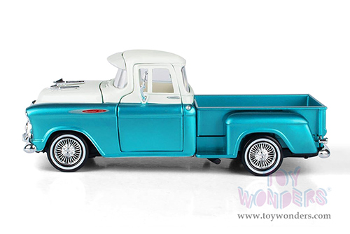 Motormax Get Low - Chevrolet® 3100 Stepside™ Pickup Truck (1957, 1/24 scale diecast model car, Turquoise/White) 79032WL